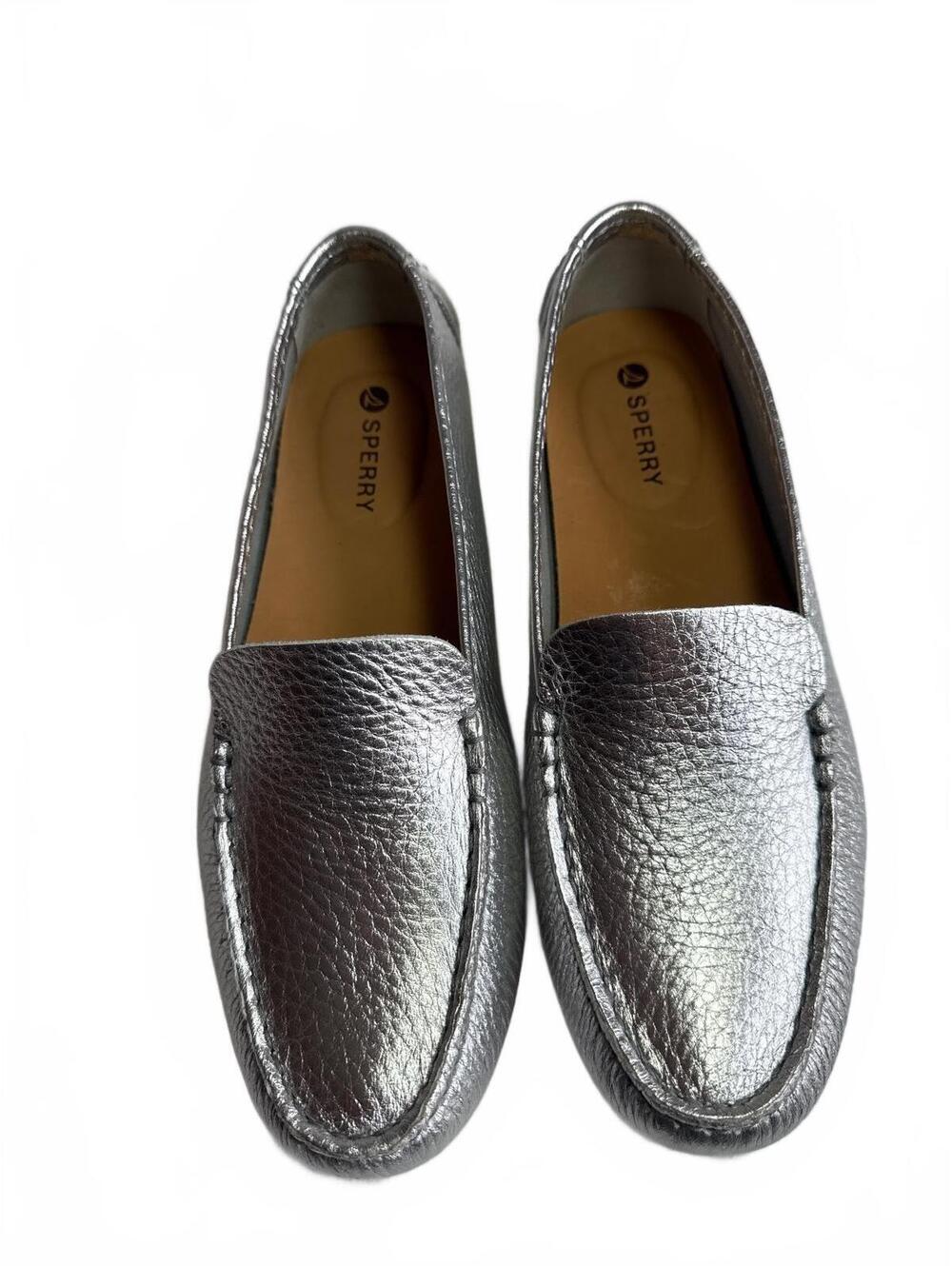 Sperry Silver Metallic Leather Driving Loafers